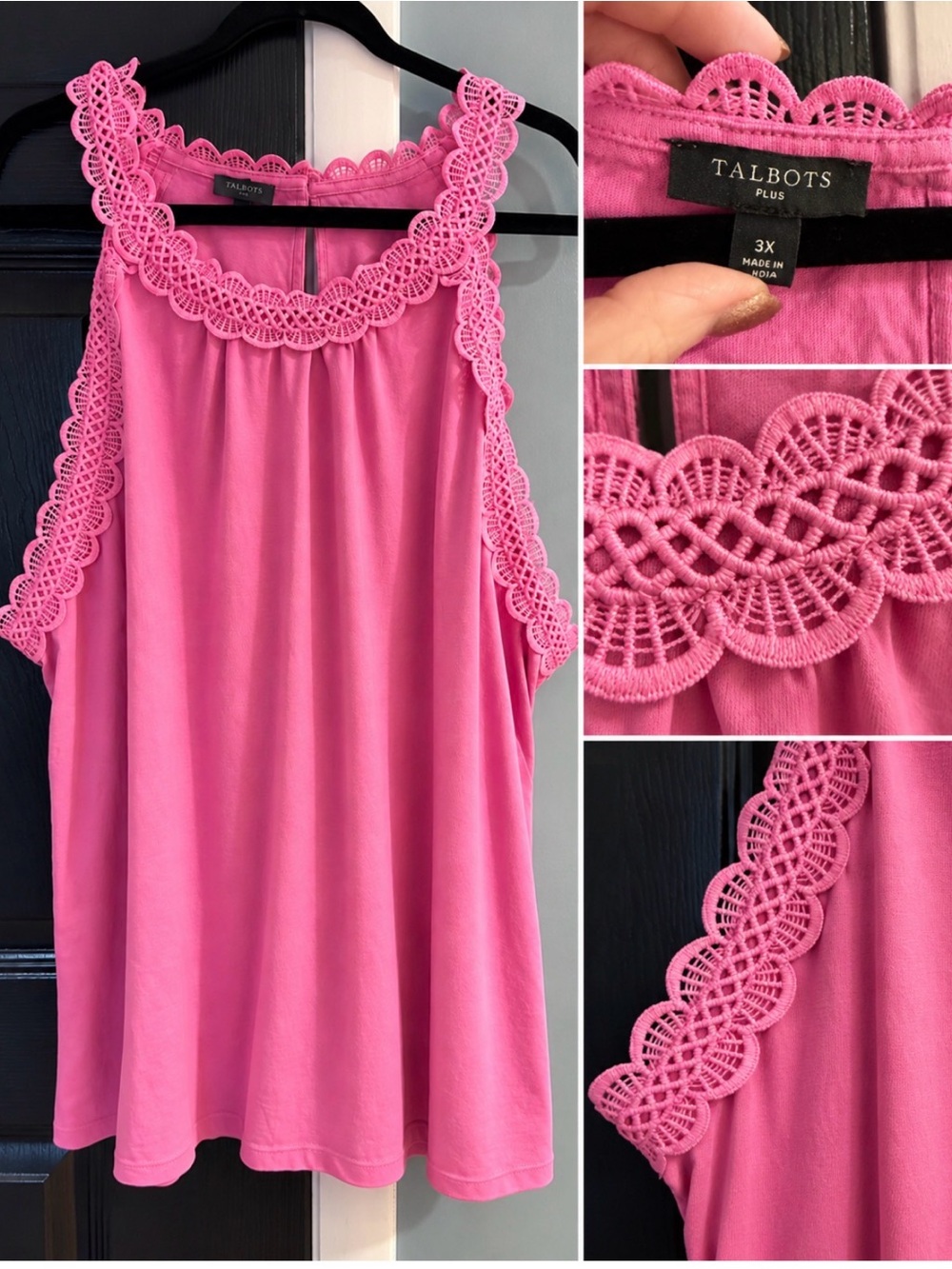 Talbots Bright Pink Crochet-Trim Halter Tank